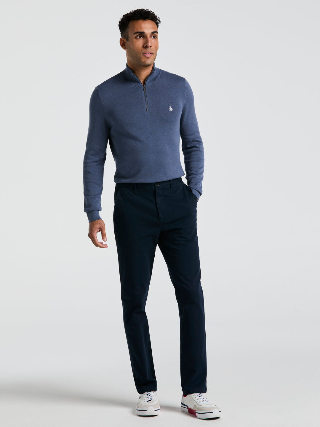 Slim Fit Stretch Chino Flat Front Pant (Dark Sapphire) 