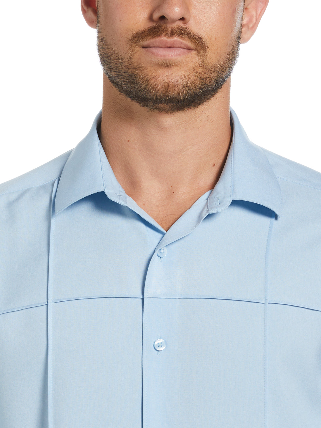Two-Tone Cross Tuck Chambray Shirt (Cerulean) 