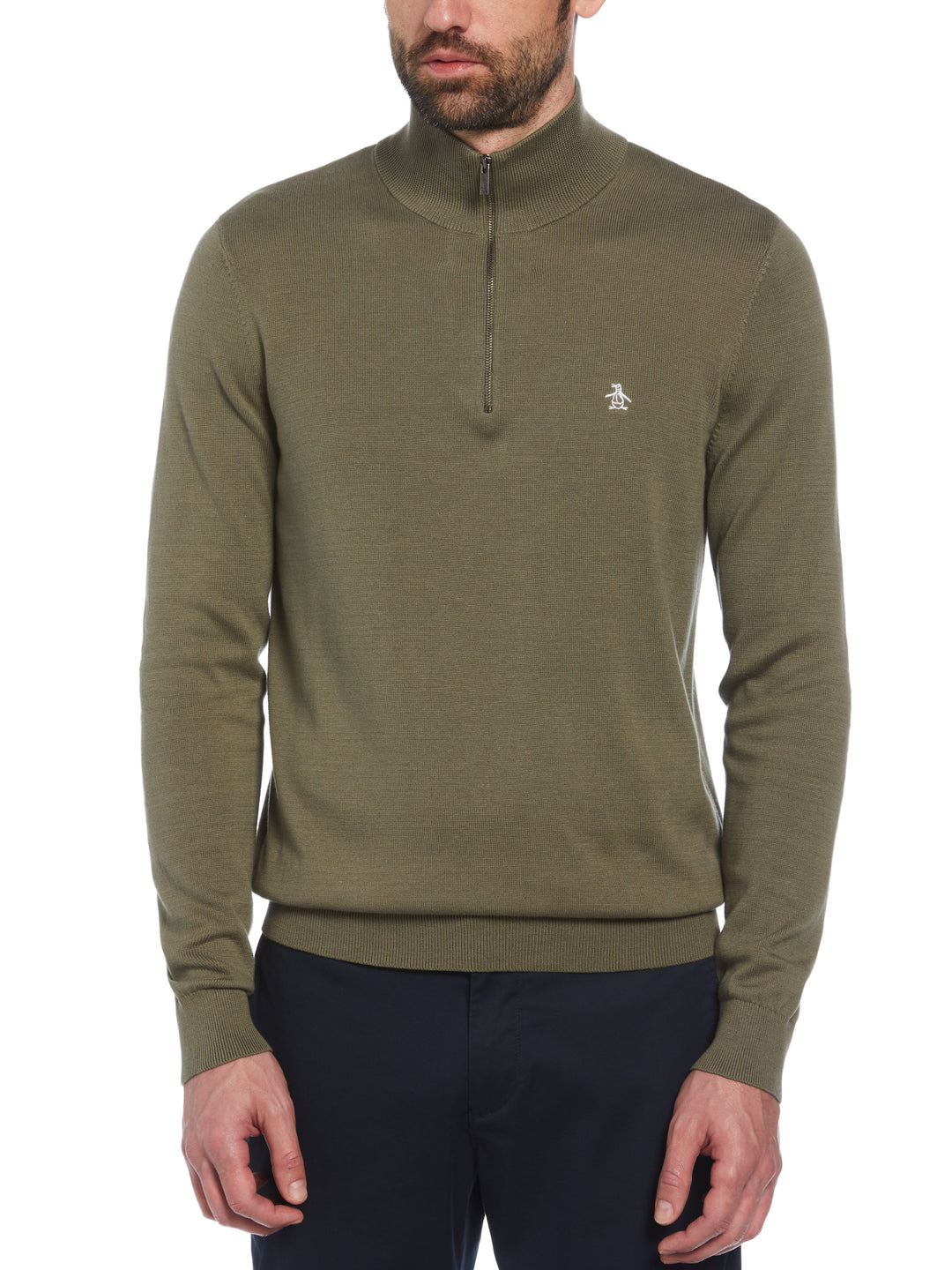 1/4 Zip Cotton Jersey Sweater (Dusty Olive) 