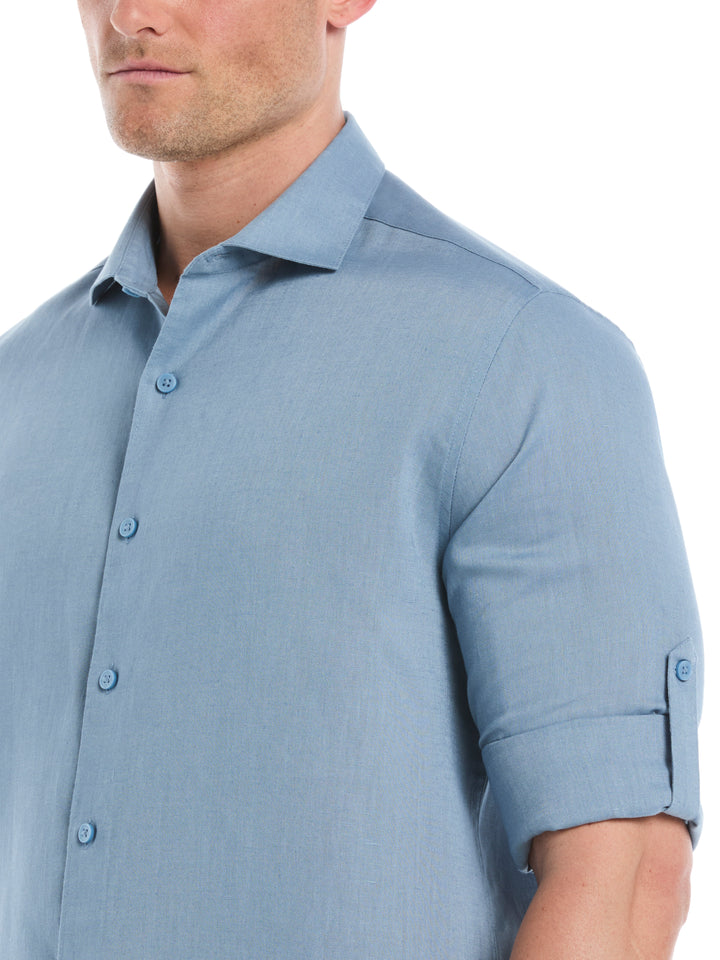 Linen Blend Wrinkle-Resistant Shirt (Windward Blue) 