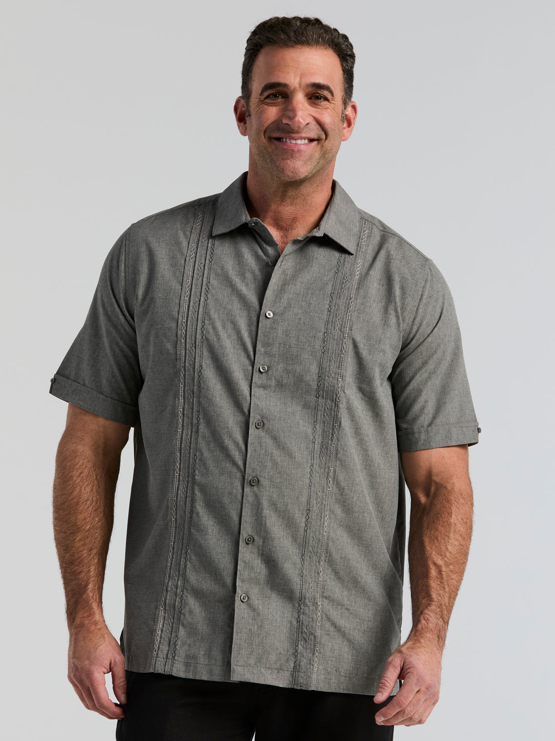 Big & Tall Chambray Geo Embroidery Shirt (Steeple Gray) 