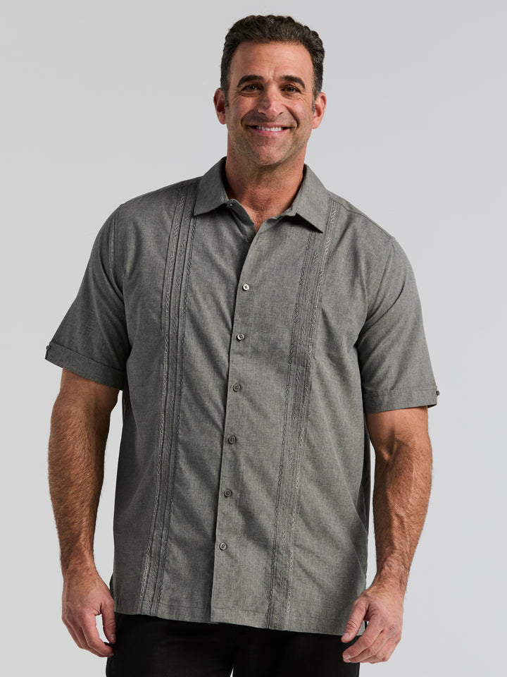 Big & Tall Chambray Geo Embroidery Shirt (Steeple Gray) 