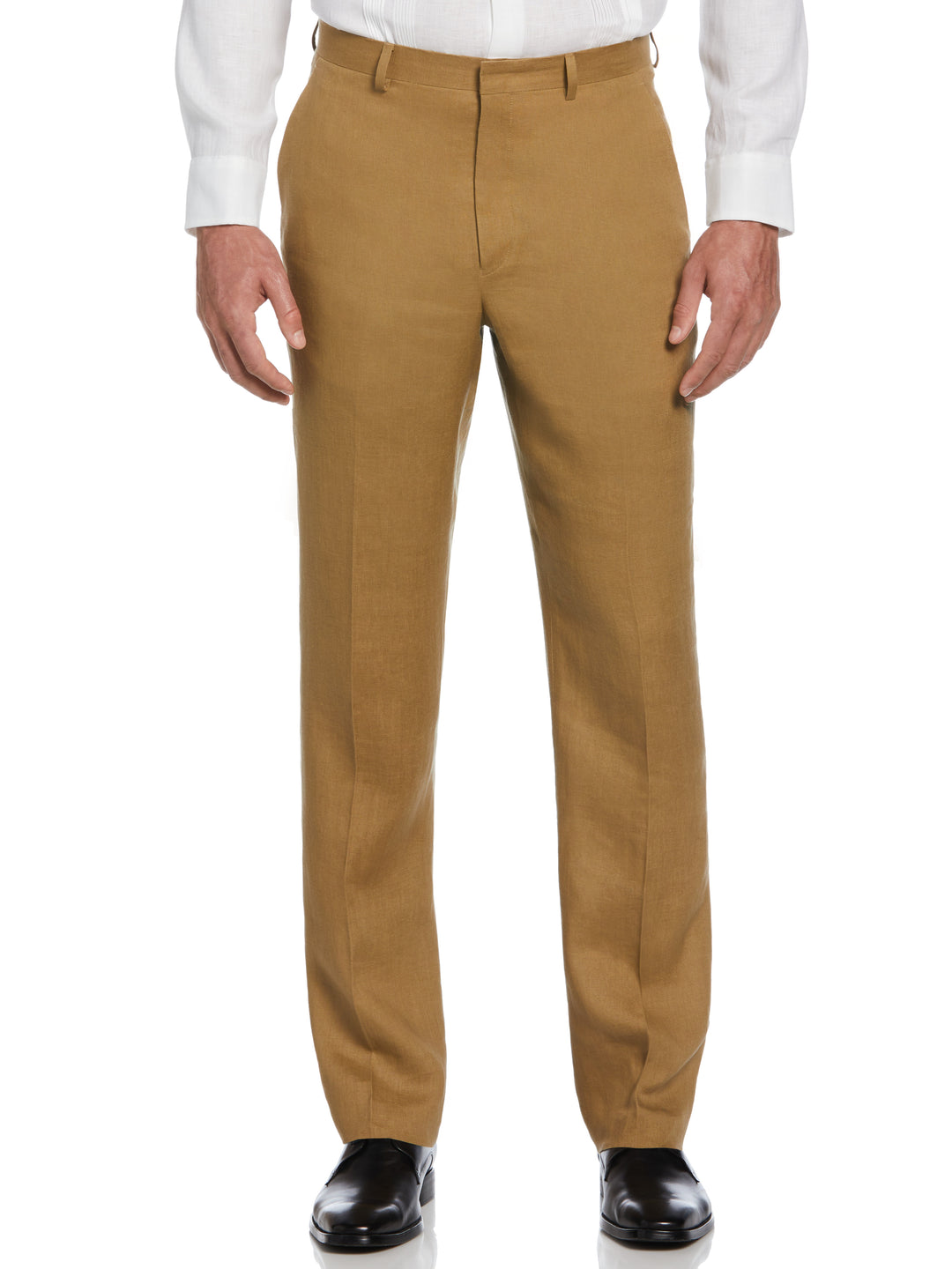 100% Linen Solid Flat Front Pant (Tan) 