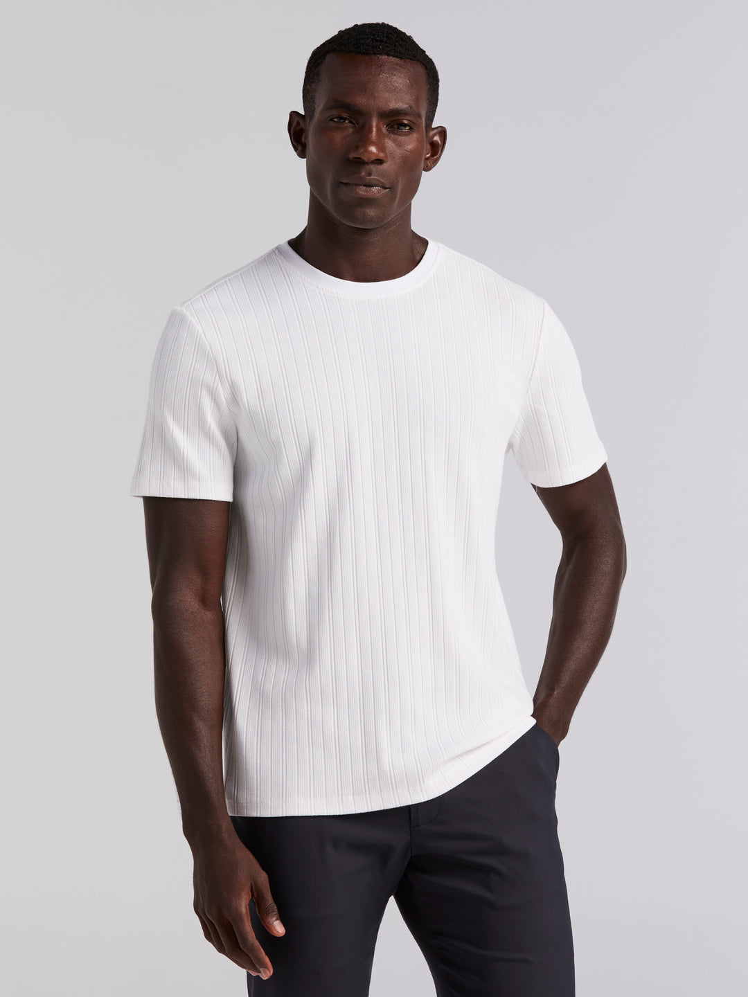 Textured Ribbed Crew Neck Tee (Bright White) 