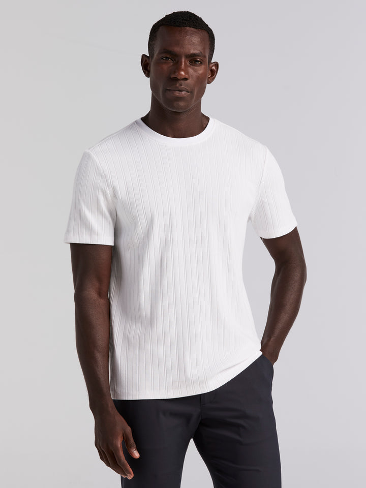 Textured Ribbed Crew Neck Tee (Bright White) 