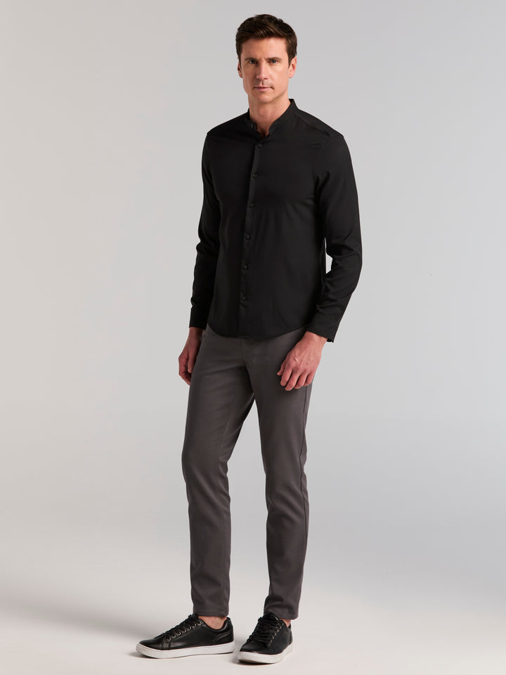 Untucked Total Stretch Slim Fit Banded Collar Shirt (Black) 