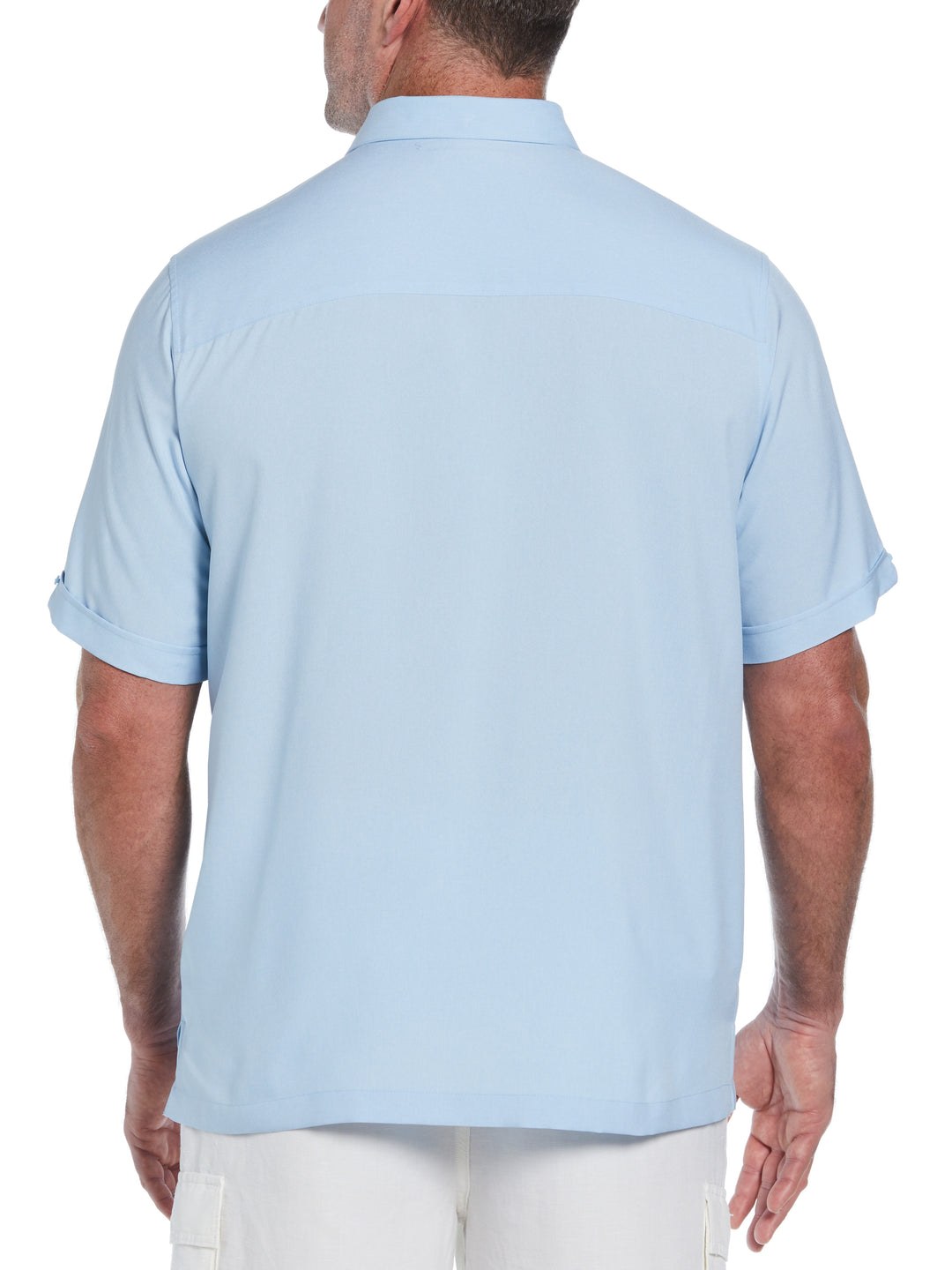 Big & Tall Two-Tone Cross Tuck Chambray Shirt (Cerulean) 