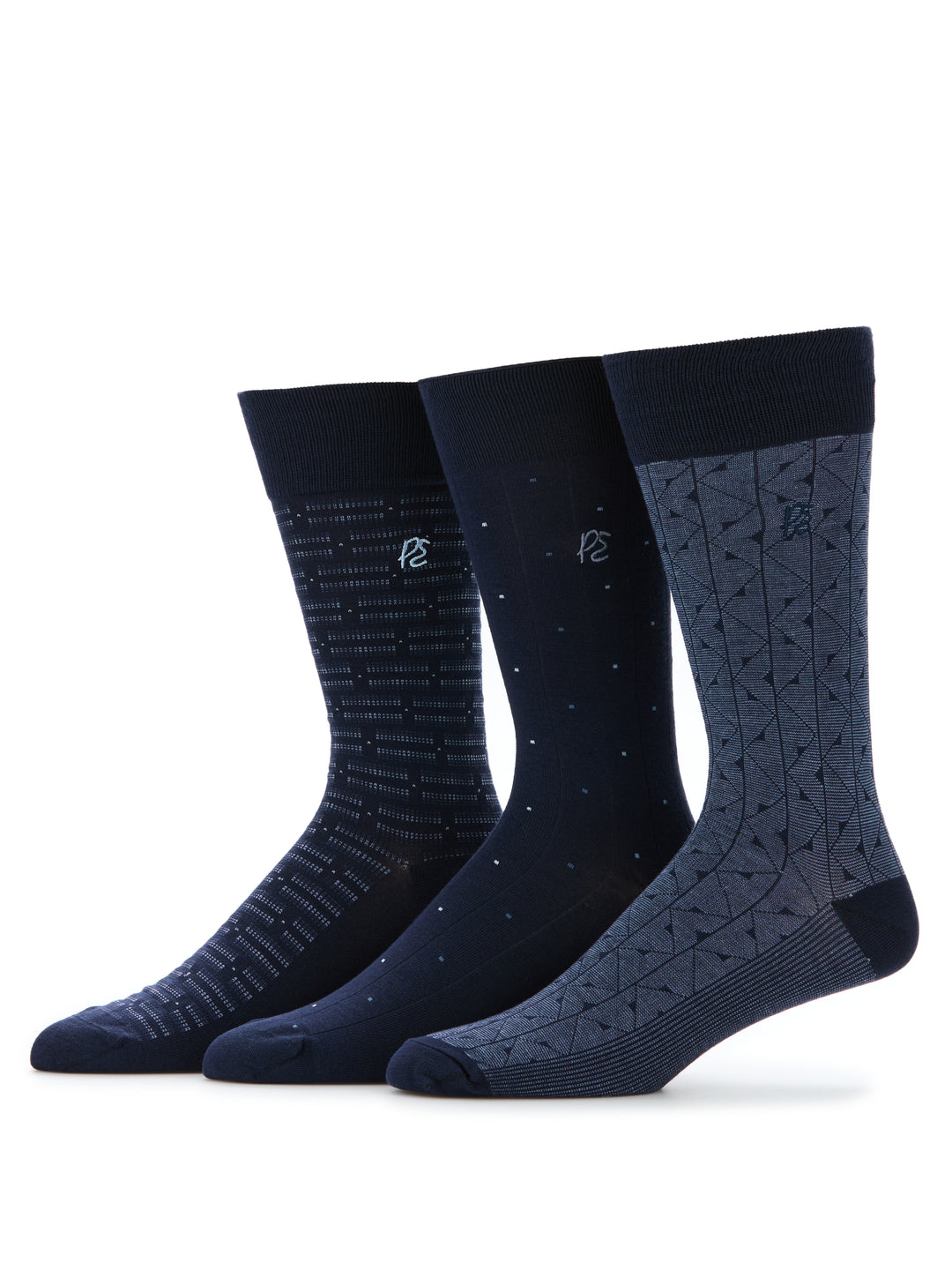 Men's Patterned Bamboo Blend 3-Pack Socks (Peacoat) 