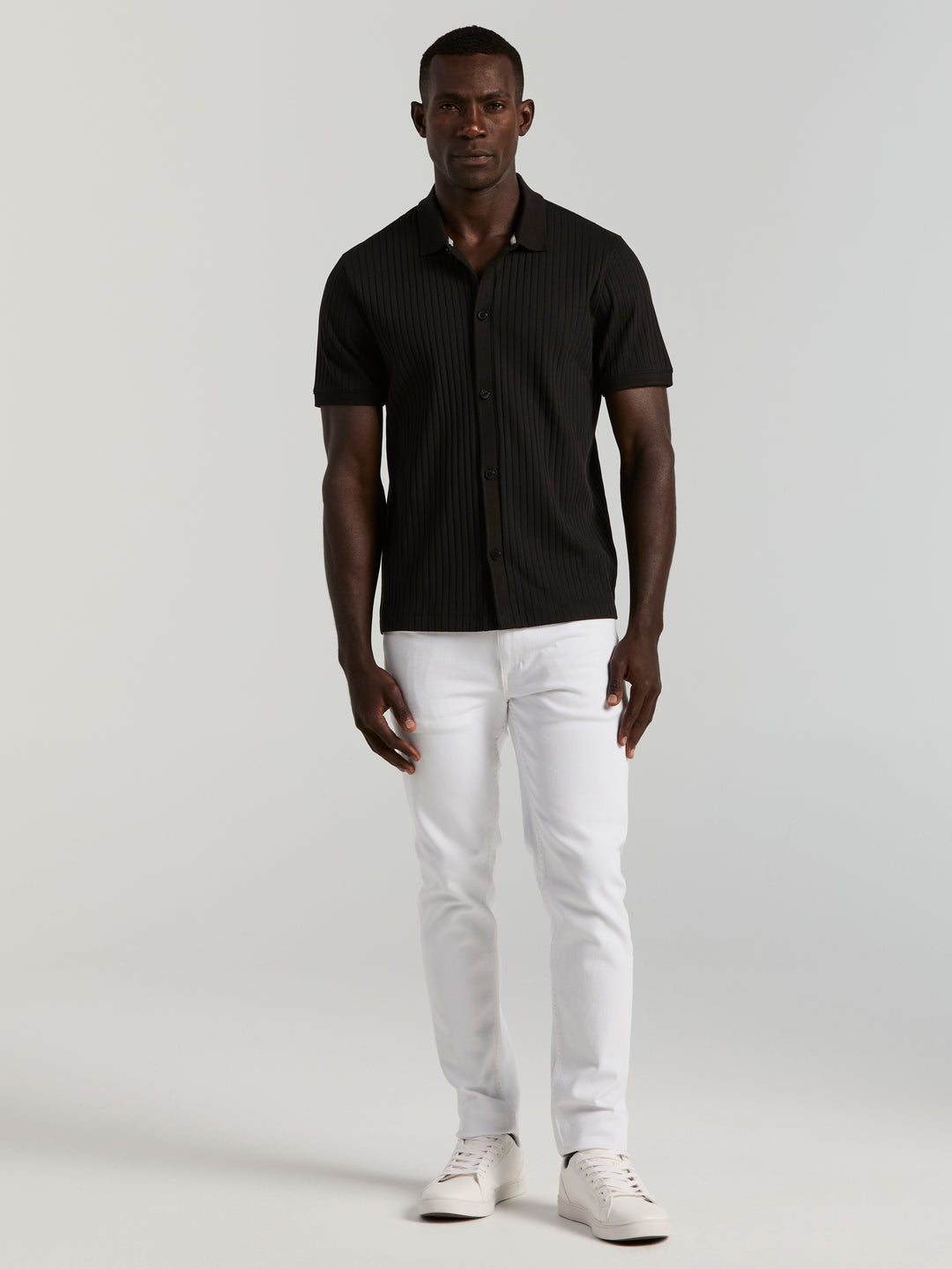 Ribbed Button Up Shirt (Black) 