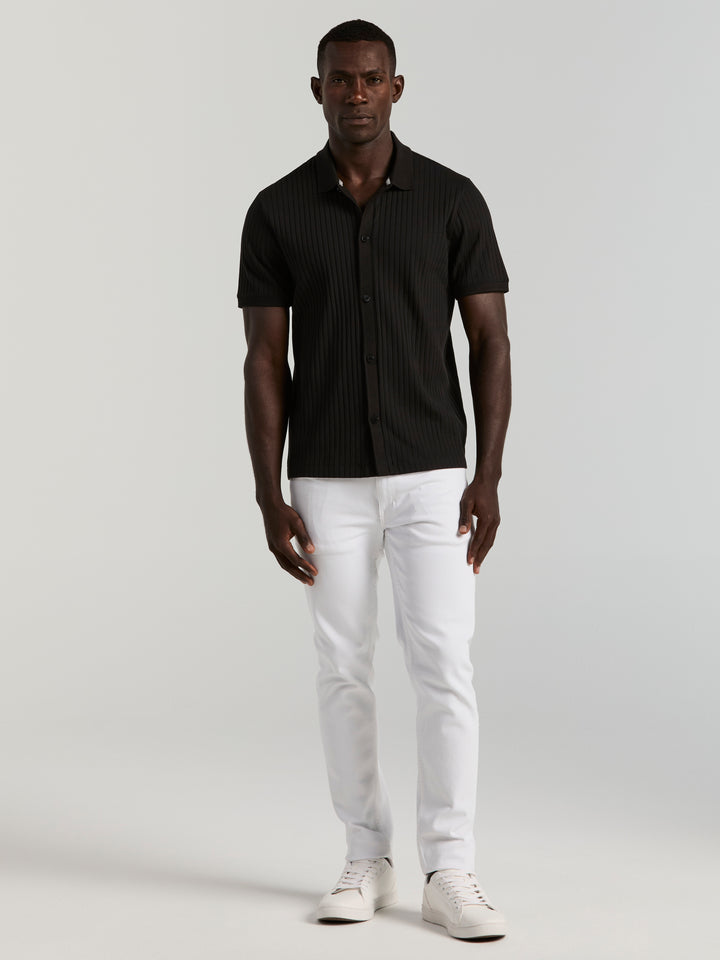 Ribbed Button Up Shirt (Black) 