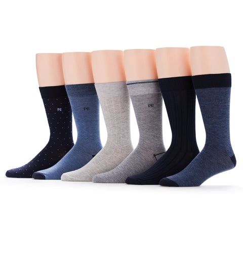 6 Pack Pindot Casual Dress Socks (Dk Bnd Ast) 