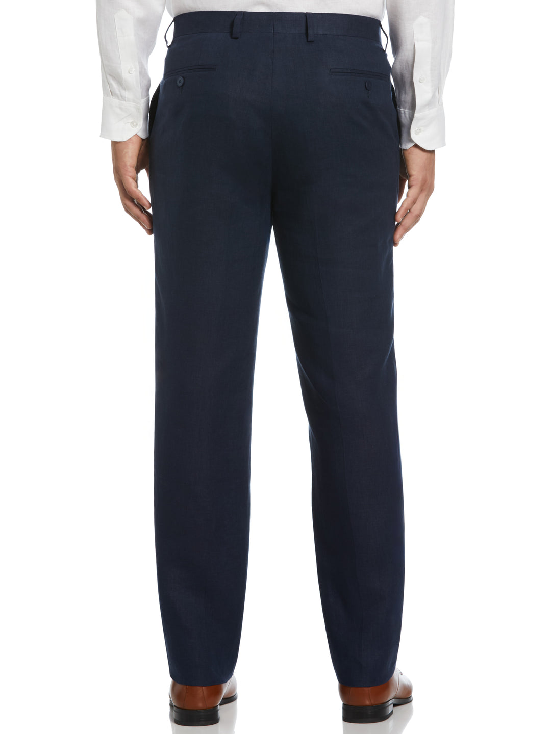 100% Linen Solid Flat Front Pant (Navy) 