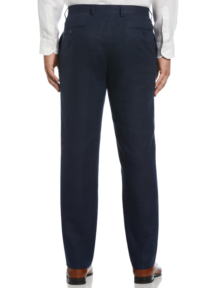 100% Linen Solid Flat Front Pant (Navy) 