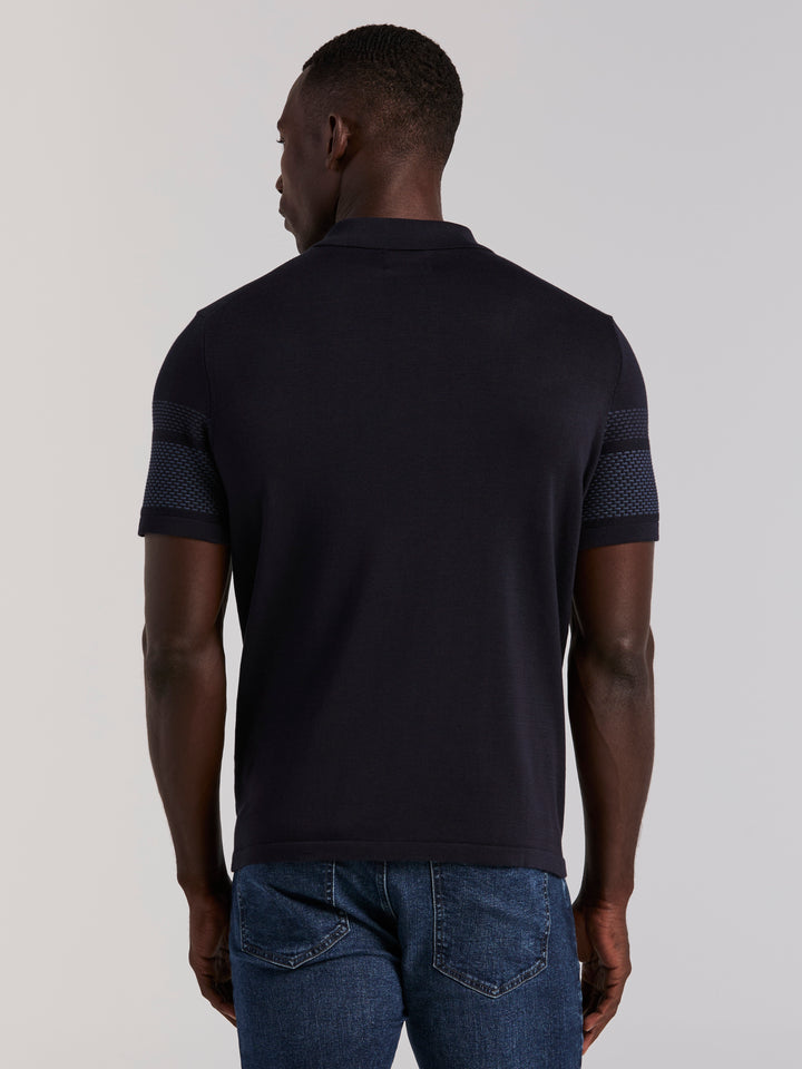 Cotton Modal Textured Button Front Sweater (Dark Sapphire) 