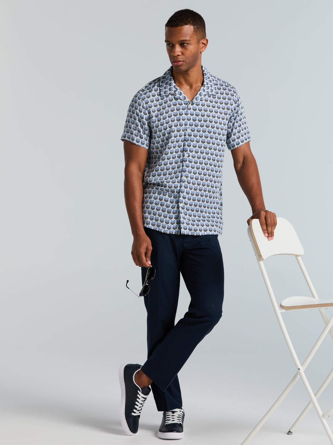 Dobby Print Camp Collar Shirt (Dutch Blue) 