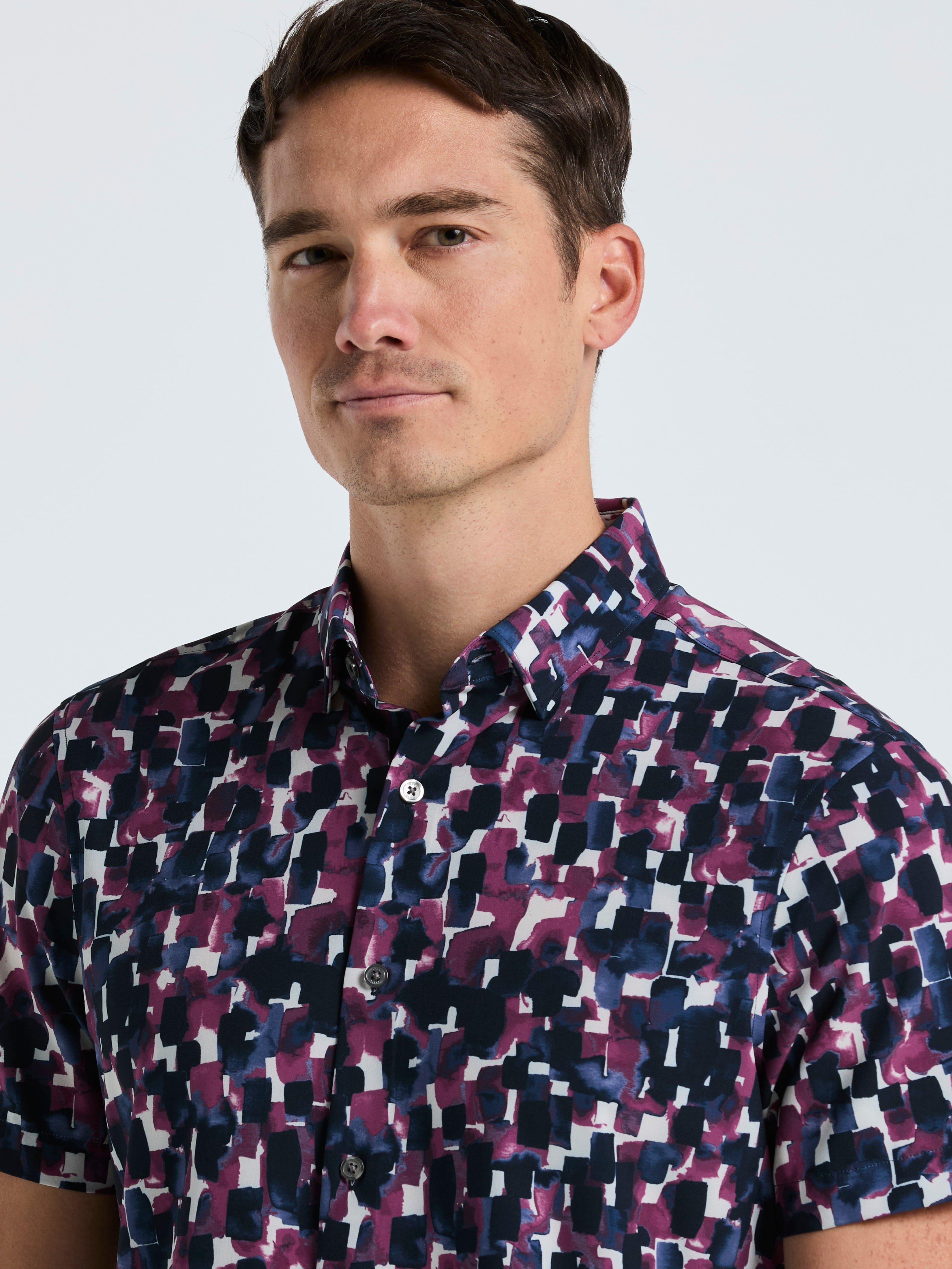 Slim Fit Total Stretch Watercolor Print Shirt – Perry Ellis