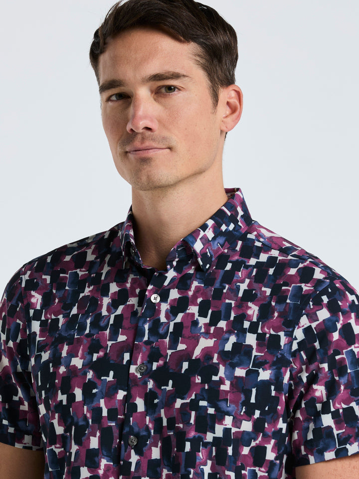Slim Fit Watercolor Print Shirt (Moonlight Ocean) 