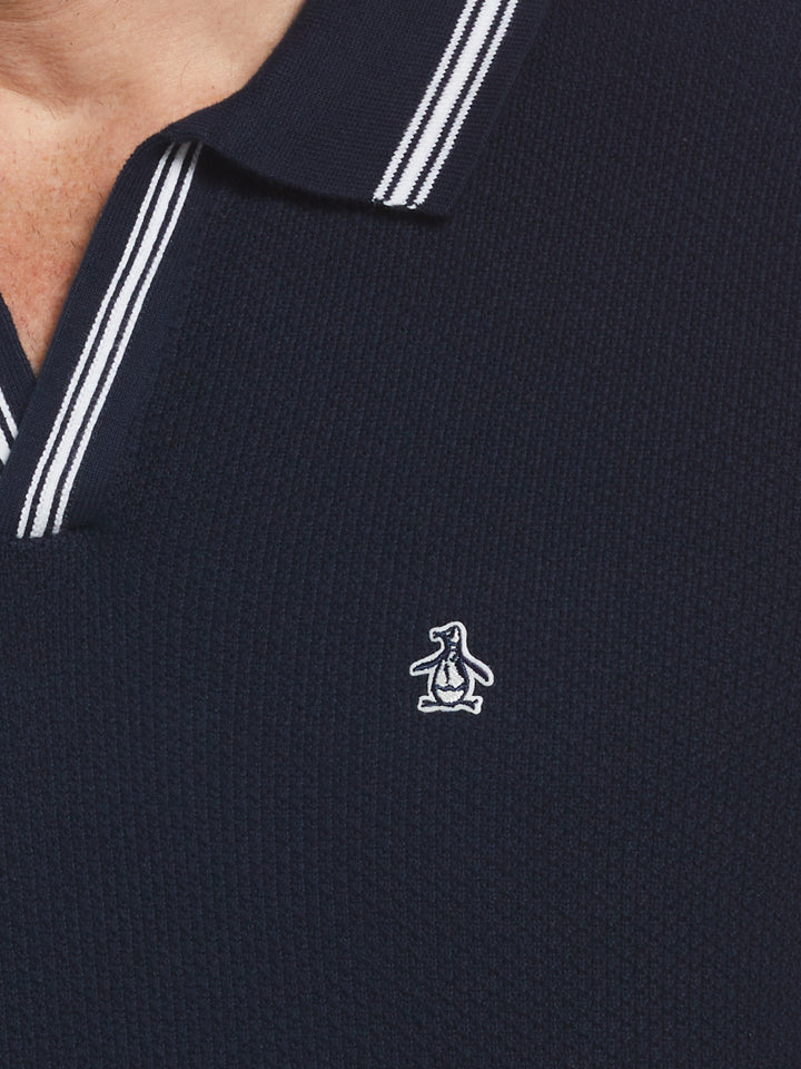 Textured Johnny Collar Sweater Polo (Dark Sapphire) 