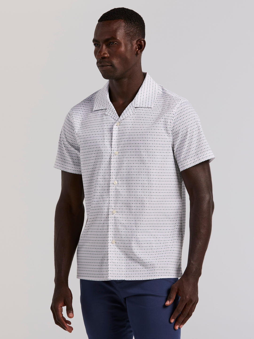 Hexagon Pop Print Camp Collar Shirt (Bright White) 