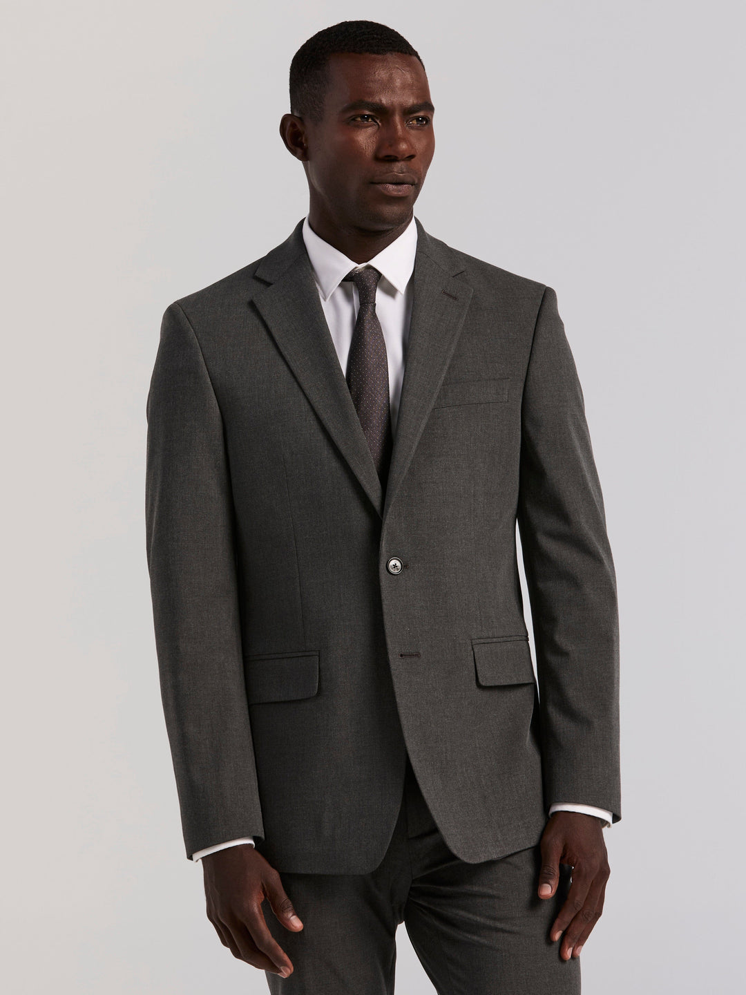 Single Breasted Skinny Fit Gabardine Suit Jacket (Charcoal) 