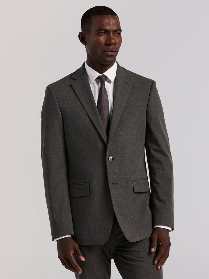 Single Breasted Skinny Fit Gabardine Suit Jacket (Charcoal) 