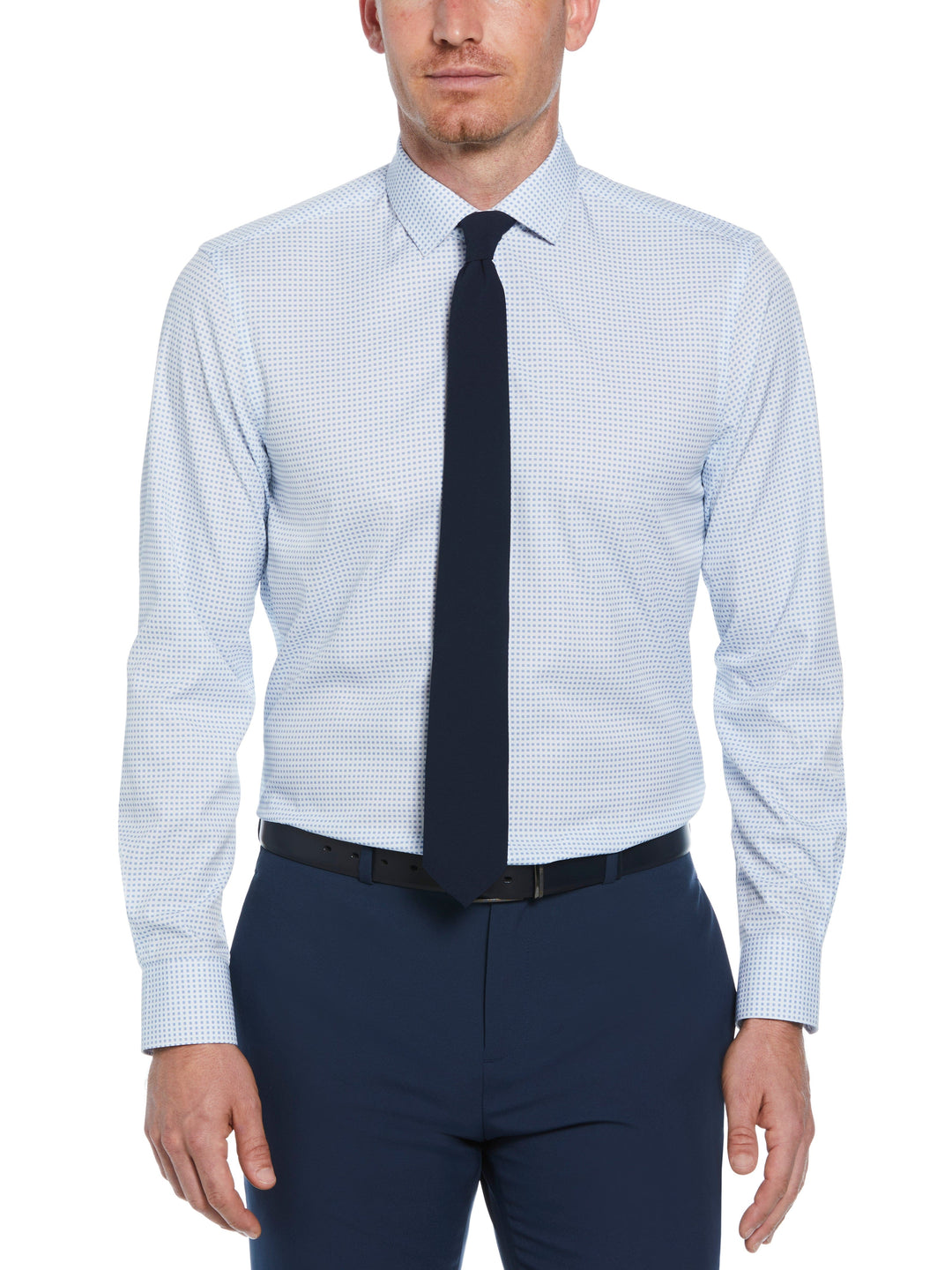 4-Way Stretch Big Check Print Shirt (Navy) 