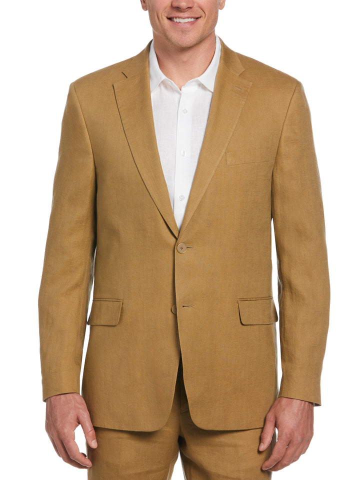 100% Linen Single-Breasted Suit Jacket (Tan) 