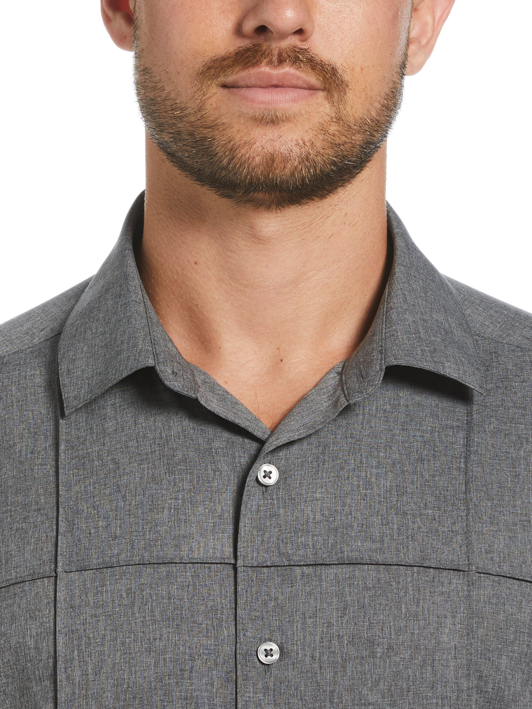 Two-Tone Cross Tuck Chambray Shirt (Jet Black) 