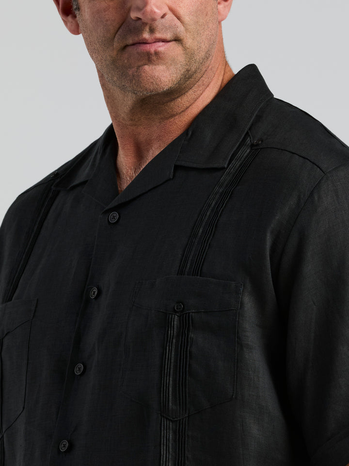 Linen Guayabera Shirt (Jet Black) 