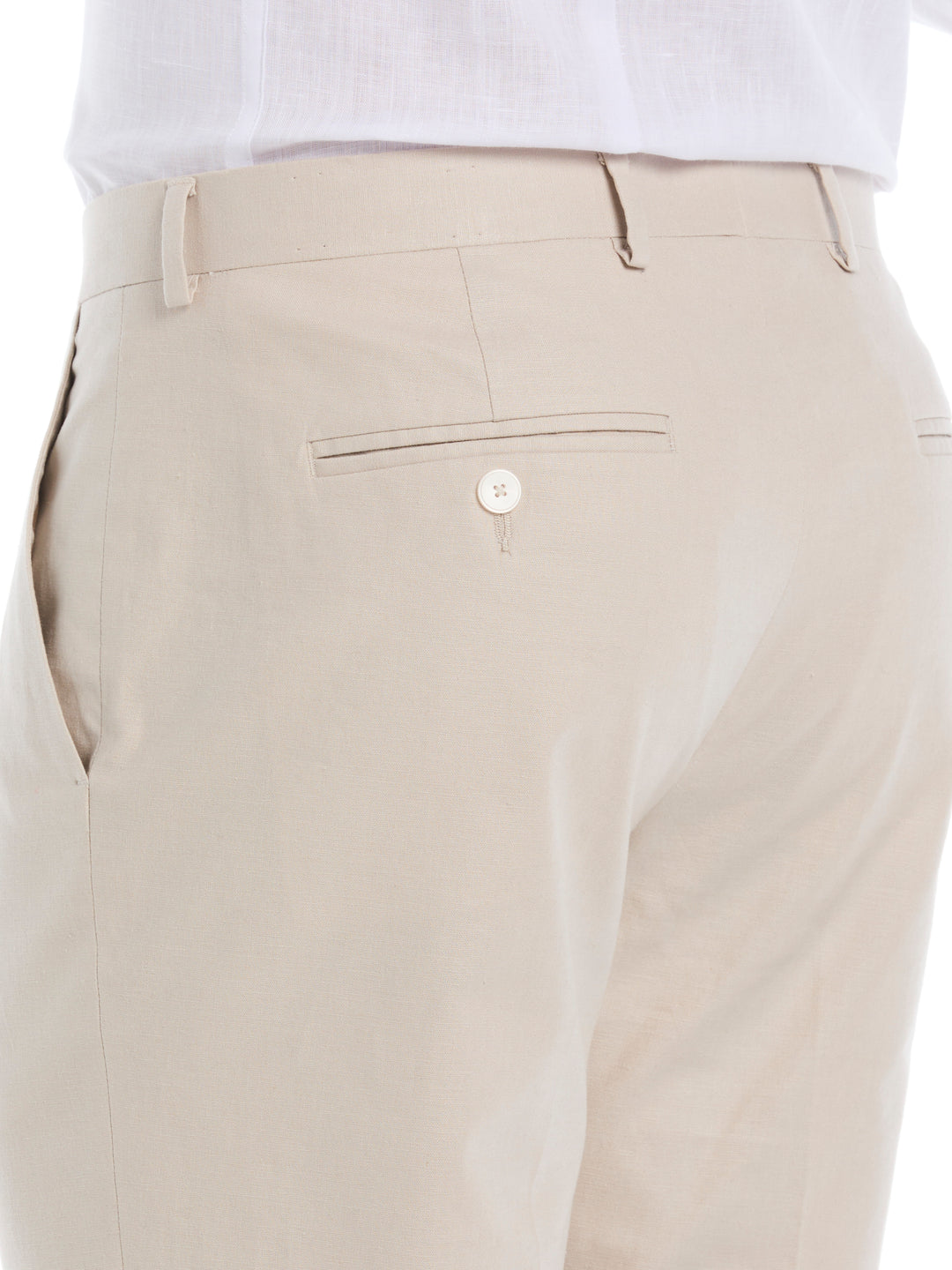 Linen Blend Flat Front Pant (Beige) 