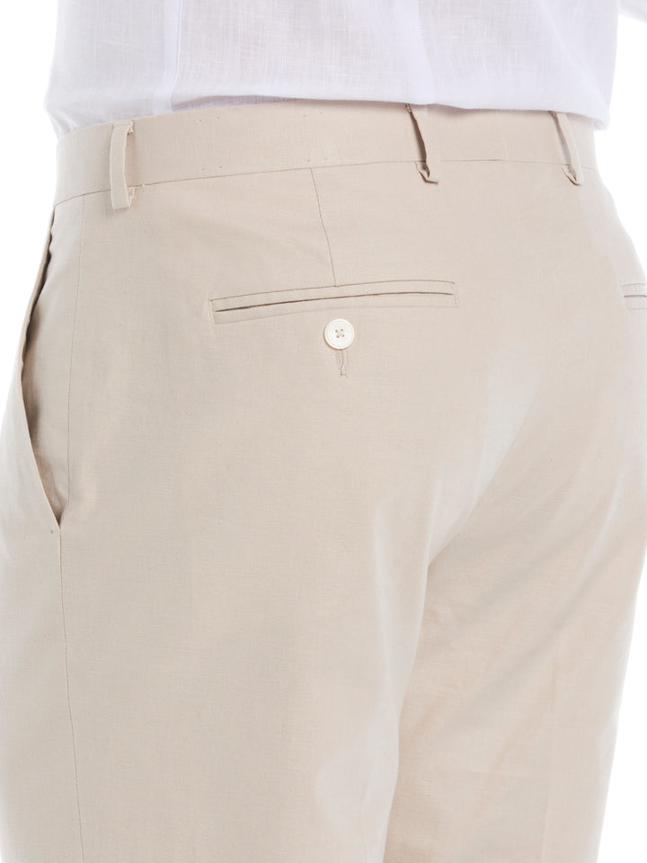 Linen Blend Flat Front Pant (Beige) 