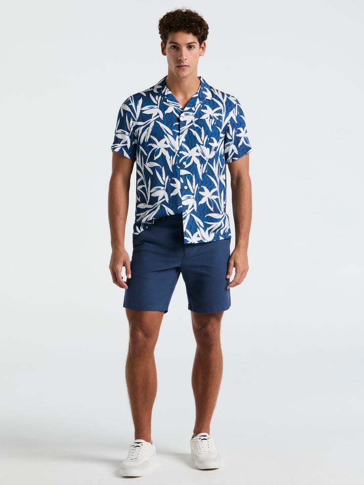 Wave Floral Print Camp Shirt (Blue Quartz) 