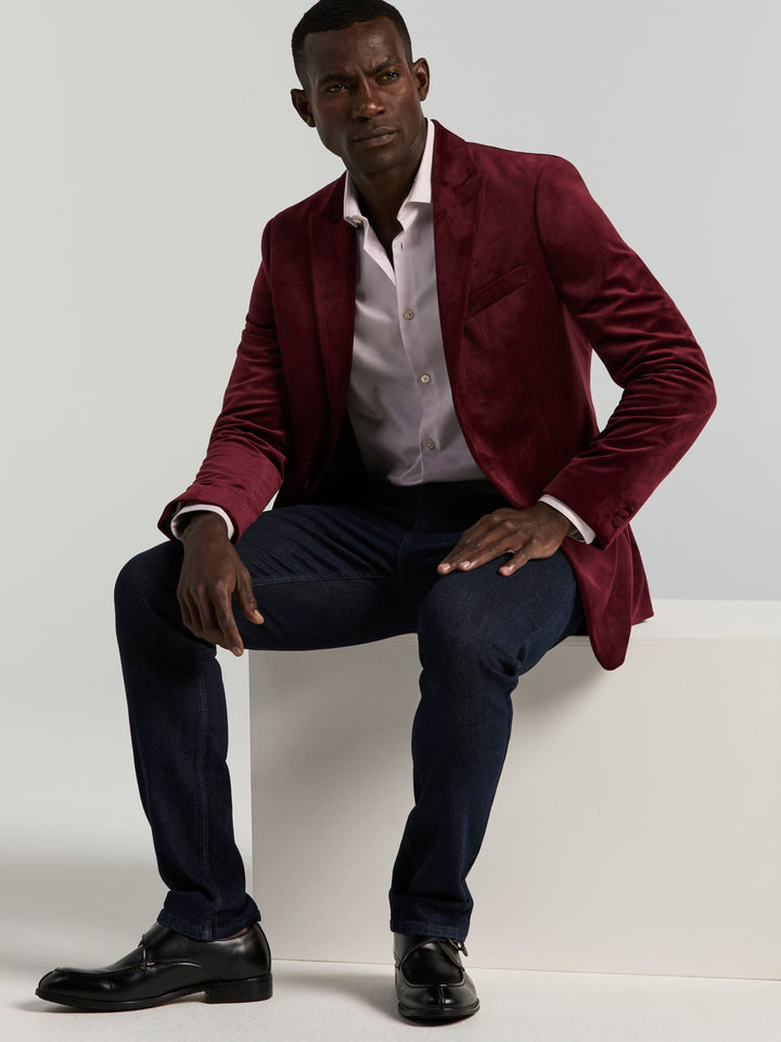 Slim Peak Lapel Velvet Jacket (Zinfandel) 