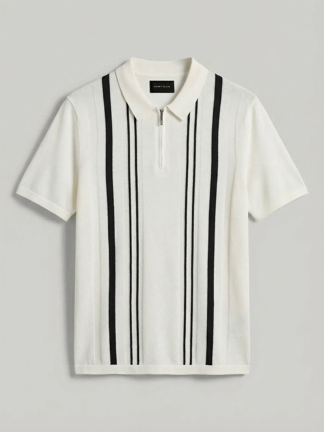 Cotton Modal Stripe Polo Sweater (Bright White) 
