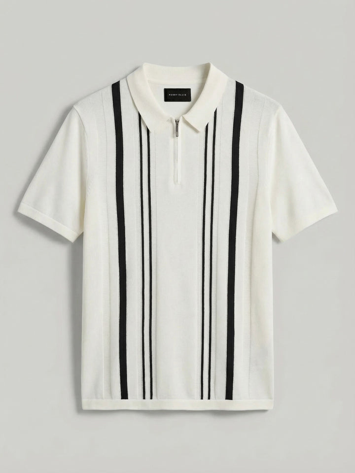 Cotton Modal Stripe Polo Sweater (Bright White) 