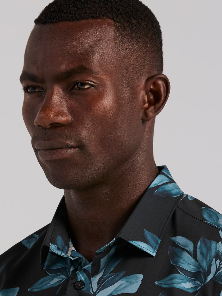Magnolia Leaf Print Shirt (Black) 