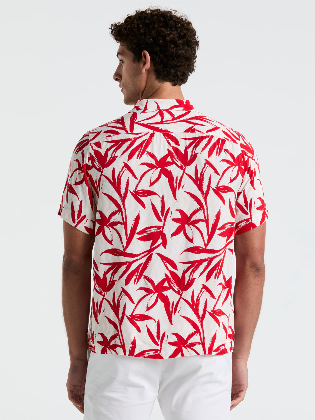 Wave Floral Print Camp Shirt (True Red) 