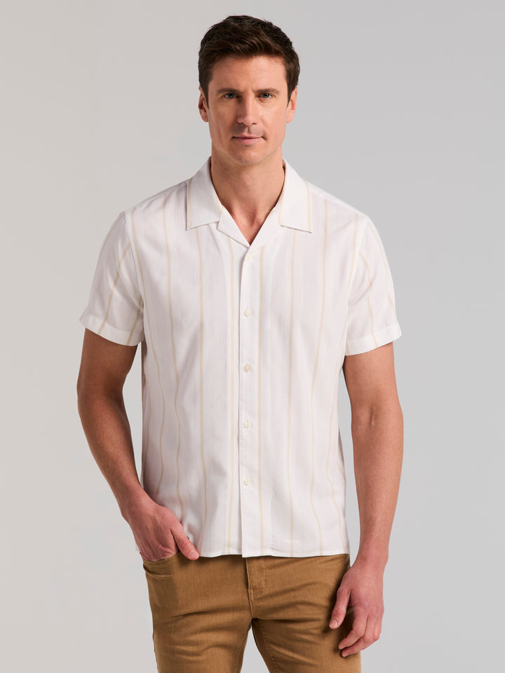 EcoVero™ Striped Camp Collar Shirt (Castle Wall) 