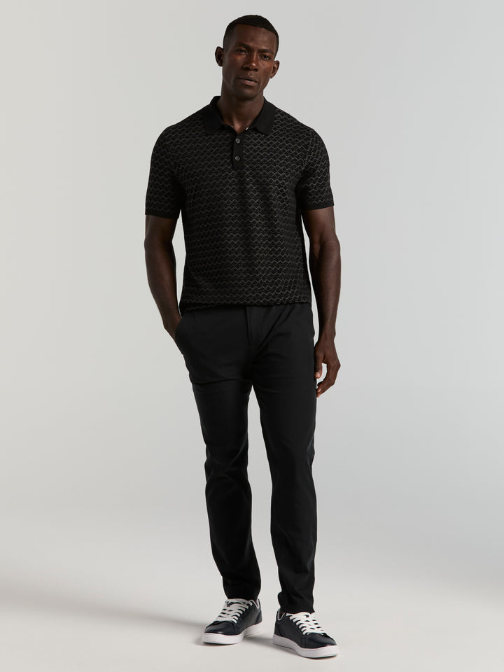 Cotton Jacquard Polo Sweater (Black) 