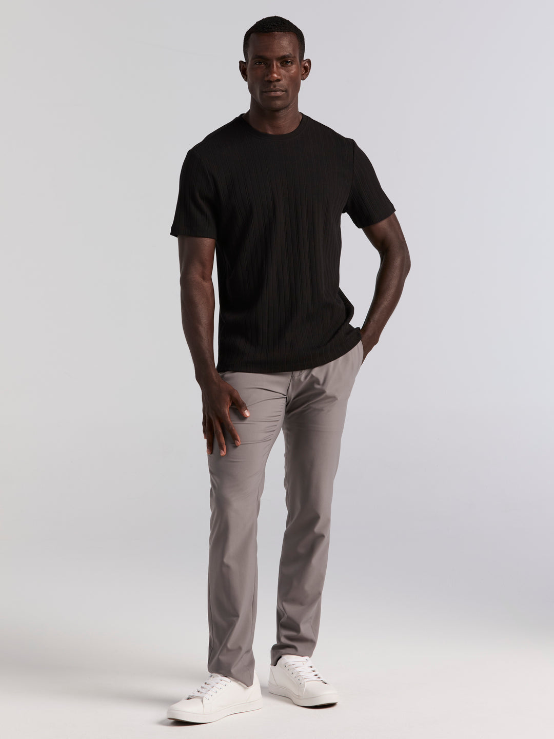 Textured Ribbed Crew Neck Tee (Black) 
