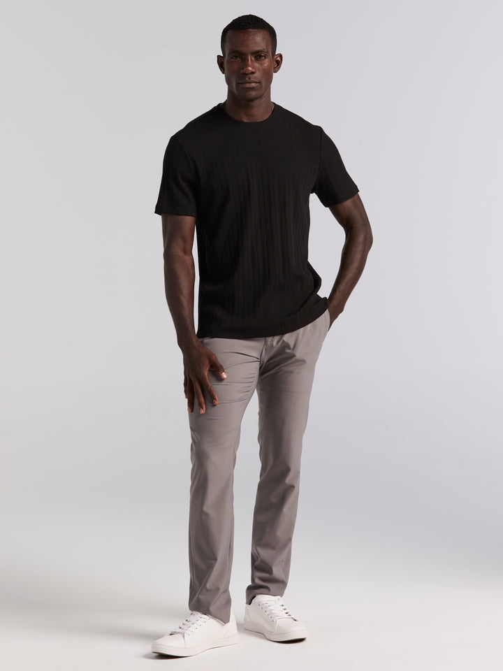 Textured Ribbed Crew Neck Tee (Black) 