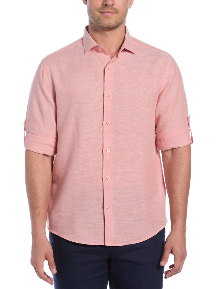 Linen Blend Wrinkle-Resistant Shirt (Terra Cotta) 