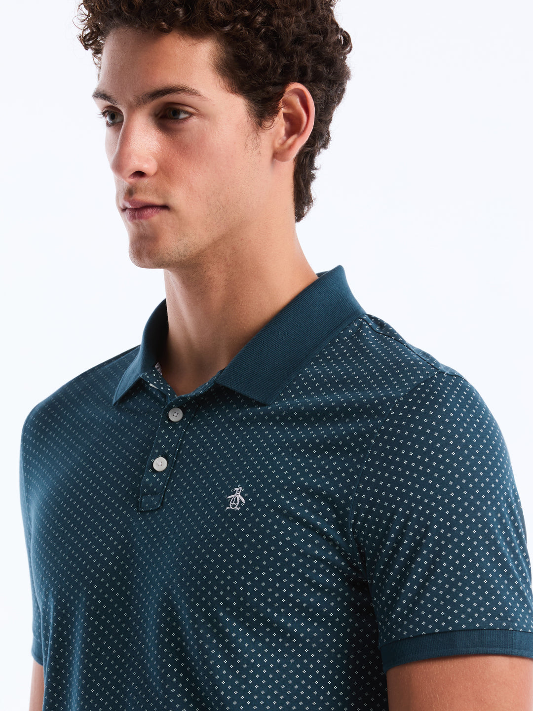 Diamond Ditsy Print Cotton Polo Shirt (June Bug) 