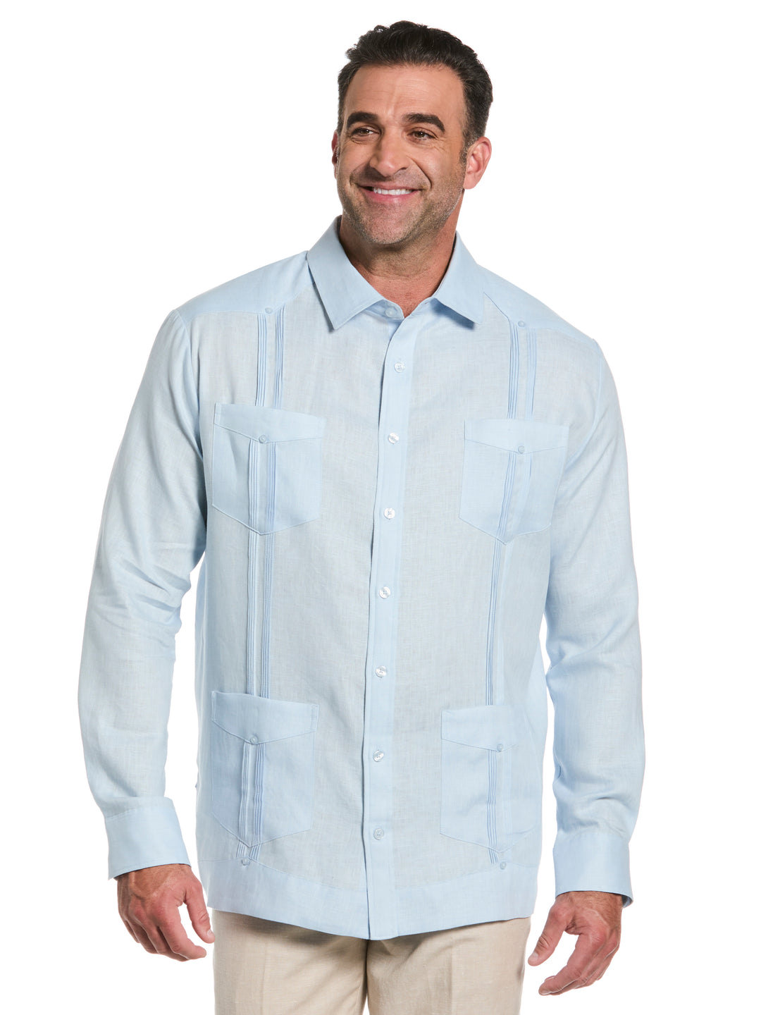 Big & Tall Linen Guayabera Shirt (Cashmere Blue) 