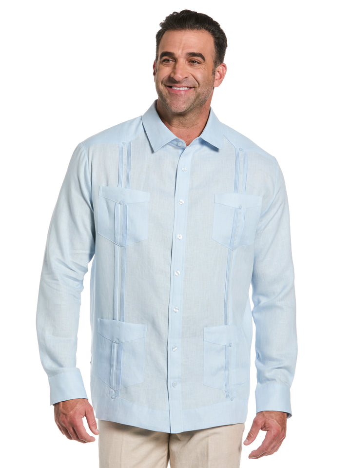 Big & Tall Linen Guayabera Shirt (Cashmere Blue) 