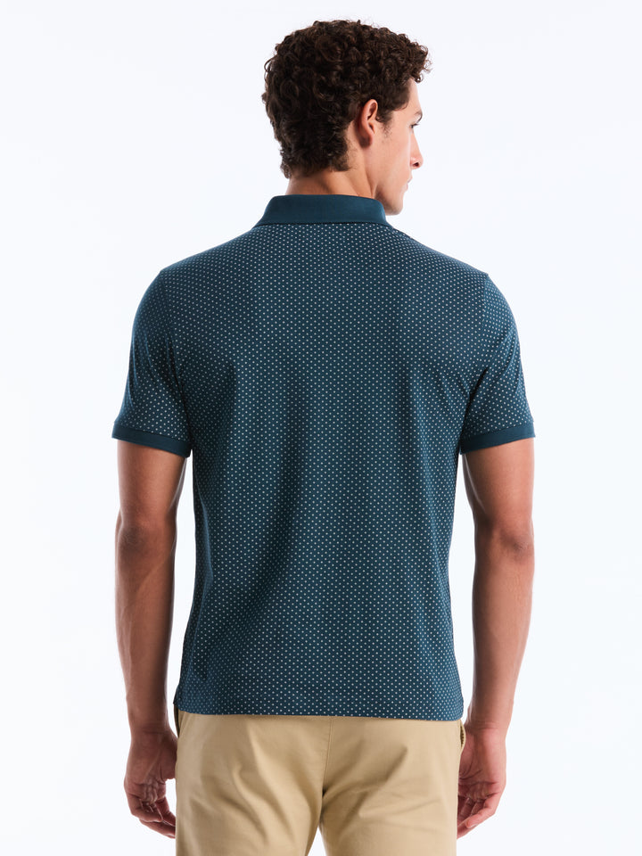 Diamond Ditsy Print Cotton Polo Shirt (June Bug) 