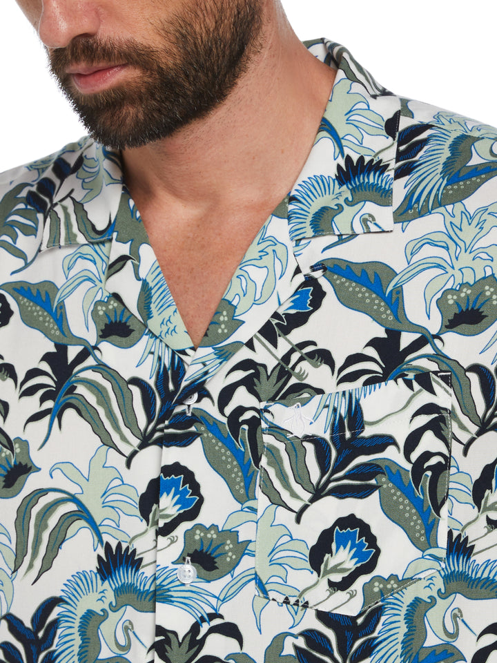 Floral Crane Print Shirt (Bright White) 