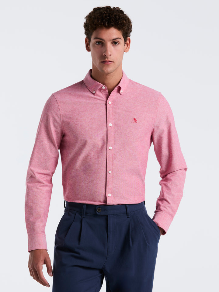 Oxford Long Sleeve Button-Down Shirt (Red) 