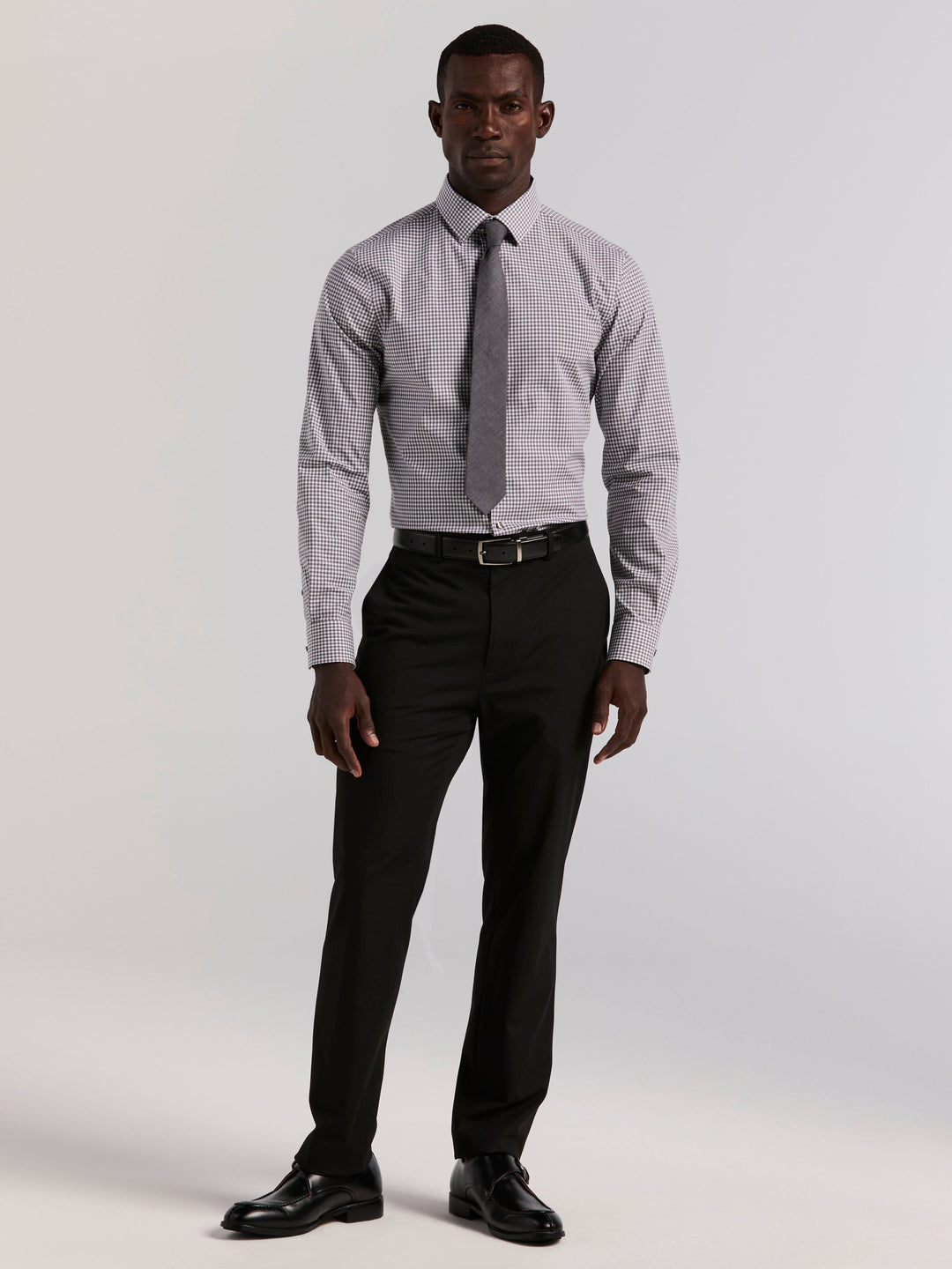 Cotton Slim Fit Gingham Long Sleeve Shirt (Brushed Nickel) 