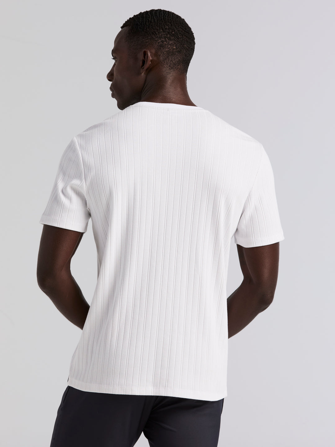 Textured Ribbed Crew Neck Tee (Bright White) 